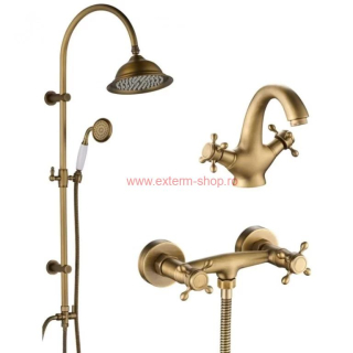 Pachet promo EPOQUE bronz satinat Coloana dus + baterie lavoar + baterie dus